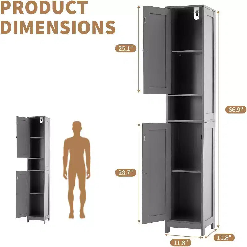 Acekool Armoire de rangement autoportante de 170 cm de haut, portes doubles résistantes à l'eau, étagères réglables, organisateur pour salle de bain ou cuisine