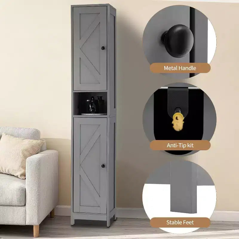 Acekool Armoire de rangement autoportante de 170 cm de haut, portes doubles résistantes à l'eau, étagères réglables, organisateur pour salle de bain ou cuisine
