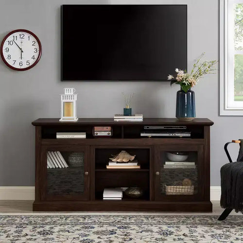 Meuble TV de 60 pouces pour téléviseurs jusqu'à 65 pouces, meuble de divertissement avec gestion des câbles, console marron classique pour salon