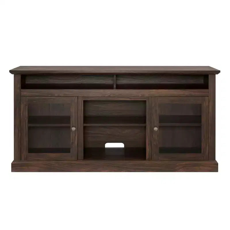 Meuble TV de 60 pouces pour téléviseurs jusqu'à 65 pouces, meuble de divertissement avec gestion des câbles, console marron classique pour salon