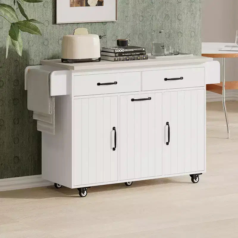 Chariot d'îlot de cuisine sumyeg avec rangement pour poubelle, abattant, porte-épices, porte-serviettes et tiroir, desserte roulante avec étagère réglable pour la cuisine