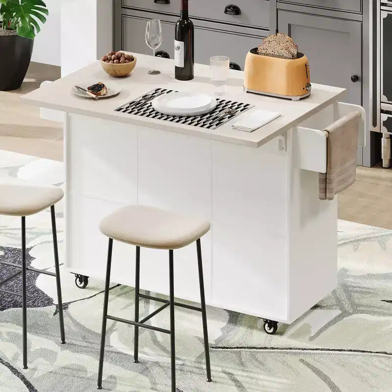 Chariot d'îlot de cuisine sumyeg avec rangement pour poubelle, abattant, porte-épices, porte-serviettes et tiroir, desserte roulante avec étagère réglable pour la cuisine