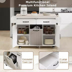 Chariot d'îlot de cuisine sumyeg avec rangement pour poubelle, abattant, porte-épices, porte-serviettes et tiroir, desserte roulante avec étagère réglable pour la cuisine