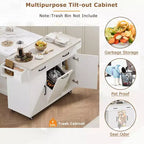 Chariot d'îlot de cuisine sumyeg avec rangement pour poubelle, abattant, porte-épices, porte-serviettes et tiroir, desserte roulante avec étagère réglable pour la cuisine