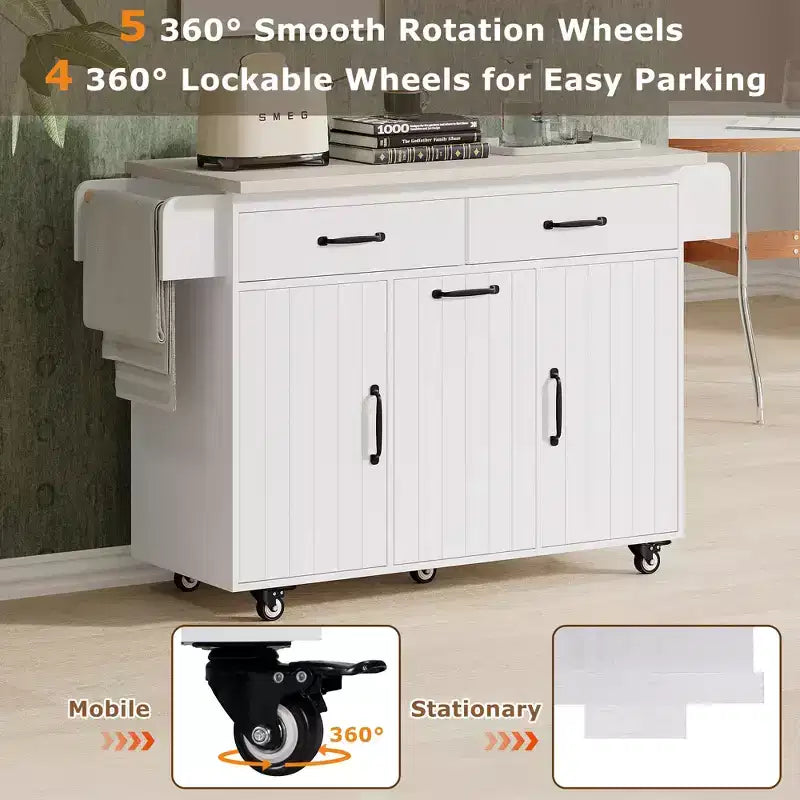 Chariot d'îlot de cuisine sumyeg avec rangement pour poubelle, abattant, porte-épices, porte-serviettes et tiroir, desserte roulante avec étagère réglable pour la cuisine