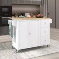 sumyeg Rolling Kitchen Island with Solid Wood Top, Drop Leaf Bar, Locking Wheels, Storage Cabinet, Spice Rack, Towel Rack and Drawer, 52.7inch