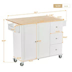 sumyeg Îlot de cuisine roulant avec plateau en bois massif, abattant, roulettes verrouillables, armoire de rangement, étagère à épices, porte-serviettes et tiroir, 133,9 cm