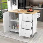 sumyeg Îlot de cuisine roulant avec plateau en bois massif, abattant, roulettes verrouillables, armoire de rangement, étagère à épices, porte-serviettes et tiroir, 133,9 cm