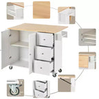 sumyeg Îlot de cuisine roulant avec plateau en bois massif, abattant, roulettes verrouillables, armoire de rangement, étagère à épices, porte-serviettes et tiroir, 133,9 cm