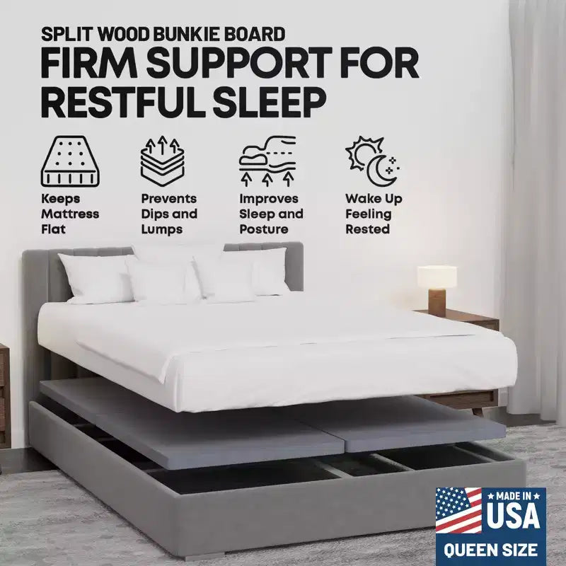 Continental Sleep, Sur-matelas rigide en bois massif de qualité supérieure de 38 mm pour lit superposé, cadre de lit Queen Size, support de matelas en 4 pièces