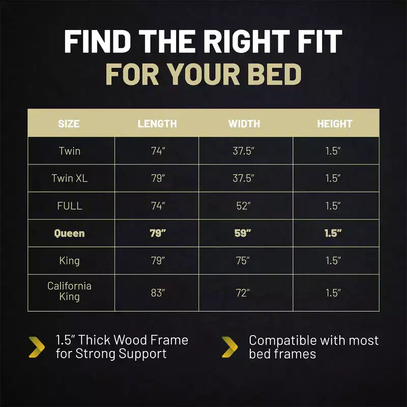 Continental Sleep, Sur-matelas rigide en bois massif de qualité supérieure de 38 mm pour lit superposé, cadre de lit Queen Size, support de matelas en 4 pièces