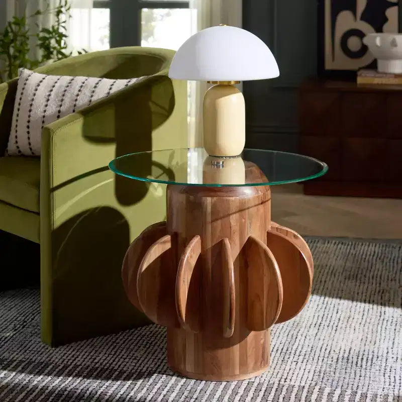 Table d'appoint Marata en verre - ACC3222 - Verre/Noyer - Safavieh