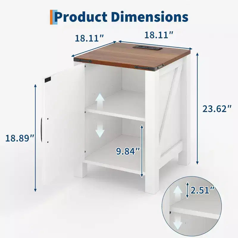 Lot de 2 tables de chevet de style ferme avec station de recharge, tables de chevet en bois de 18 pouces avec porte coulissante de style grange, tables d'appoint modernes à 2 niveaux pour chambre à coucher.