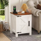 Lot de 2 tables de chevet de style ferme avec station de recharge, tables de chevet en bois de 18 pouces avec porte coulissante de style grange, tables d'appoint modernes à 2 niveaux pour chambre à coucher.