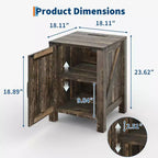 Lot de 2 tables de chevet de style ferme avec station de recharge, tables de chevet en bois de 18 pouces avec porte coulissante de style grange, tables d'appoint modernes à 2 niveaux pour chambre à coucher.