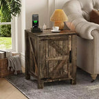 Lot de 2 tables de chevet de style ferme avec station de recharge, tables de chevet en bois de 18 pouces avec porte coulissante de style grange, tables d'appoint modernes à 2 niveaux pour chambre à coucher.