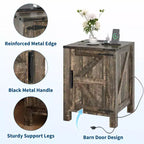 Lot de 2 tables de chevet de style ferme avec station de recharge, tables de chevet en bois de 18 pouces avec porte coulissante de style grange, tables d'appoint modernes à 2 niveaux pour chambre à coucher.