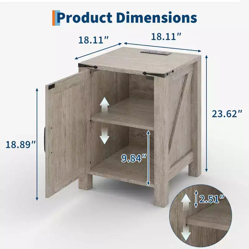 Lot de 2 tables de chevet de style ferme avec station de recharge, tables de chevet en bois de 18 pouces avec porte coulissante de style grange, tables d'appoint modernes à 2 niveaux pour chambre à coucher.