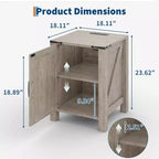 Lot de 2 tables de chevet de style ferme avec station de recharge, tables de chevet en bois de 18 pouces avec porte coulissante de style grange, tables d'appoint modernes à 2 niveaux pour chambre à coucher.