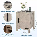 Lot de 2 tables de chevet de style ferme avec station de recharge, tables de chevet en bois de 18 pouces avec porte coulissante de style grange, tables d'appoint modernes à 2 niveaux pour chambre à coucher.
