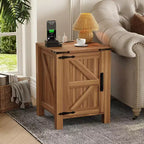 Lot de 2 tables de chevet de style ferme avec station de recharge, tables de chevet en bois de 18 pouces avec porte coulissante de style grange, tables d'appoint modernes à 2 niveaux pour chambre à coucher.