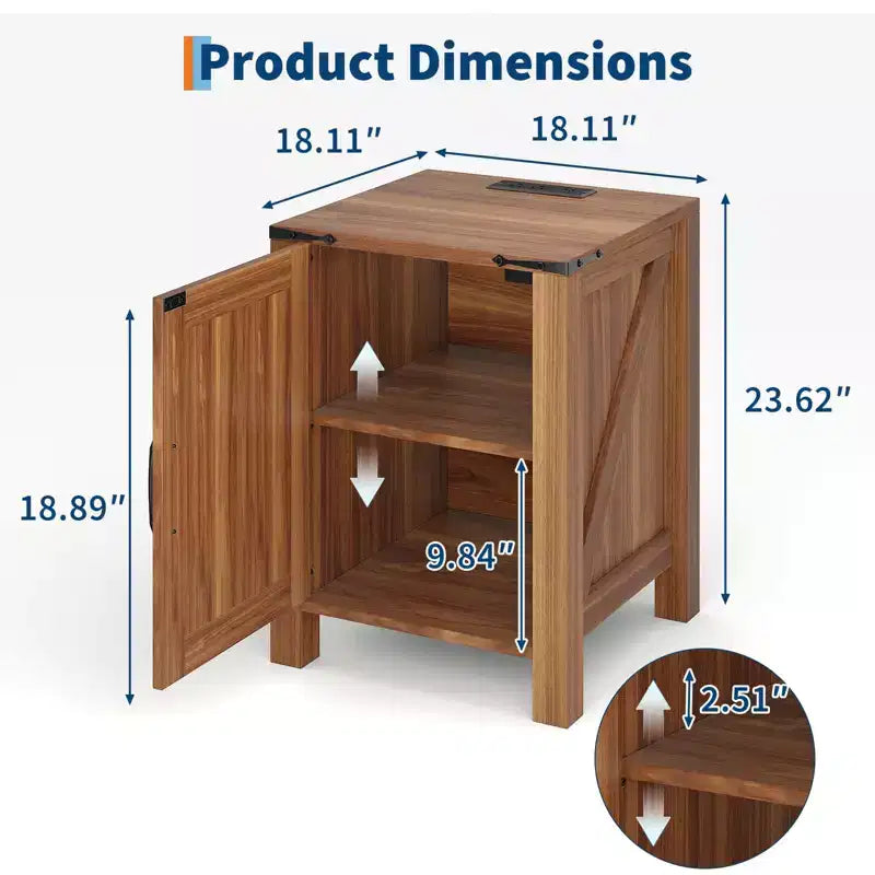 Lot de 2 tables de chevet de style ferme avec station de recharge, tables de chevet en bois de 18 pouces avec porte coulissante de style grange, tables d'appoint modernes à 2 niveaux pour chambre à coucher.