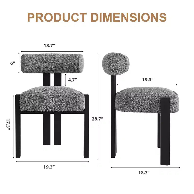 Chaises de salle à manger rembourrées, chaises de salle à manger modernes en bouclette avec dossier incurvé ergonomique, chaises de cuisine confortables avec pieds en bois de caoutchouc
