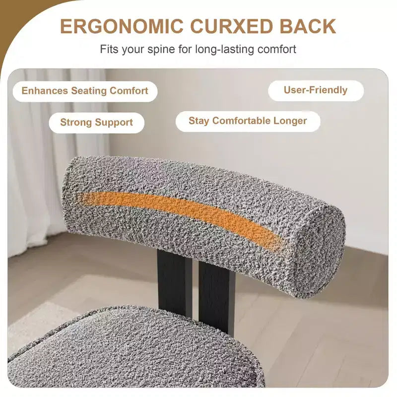 Chaises de salle à manger rembourrées, chaises de salle à manger modernes en bouclette avec dossier incurvé ergonomique, chaises de cuisine confortables avec pieds en bois de caoutchouc