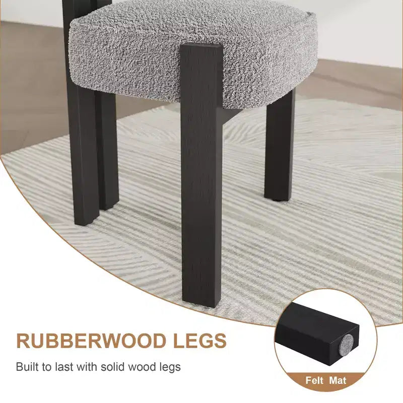 Chaises de salle à manger rembourrées, chaises de salle à manger modernes en bouclette avec dossier incurvé ergonomique, chaises de cuisine confortables avec pieds en bois de caoutchouc