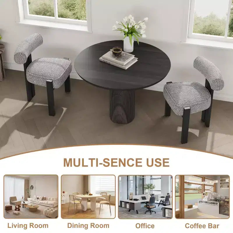 Chaises de salle à manger rembourrées, chaises de salle à manger modernes en bouclette avec dossier incurvé ergonomique, chaises de cuisine confortables avec pieds en bois de caoutchouc