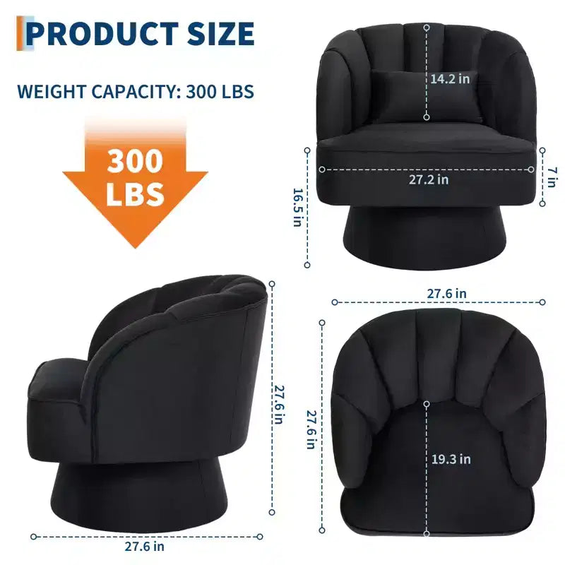 Fauteuil d'appoint pivotant moderne, fauteuil rembourré en velours pivotant à 360 degrés avec dossier rayé et rembourrage moelleux, fauteuil de salon rond confortable 2 pièces