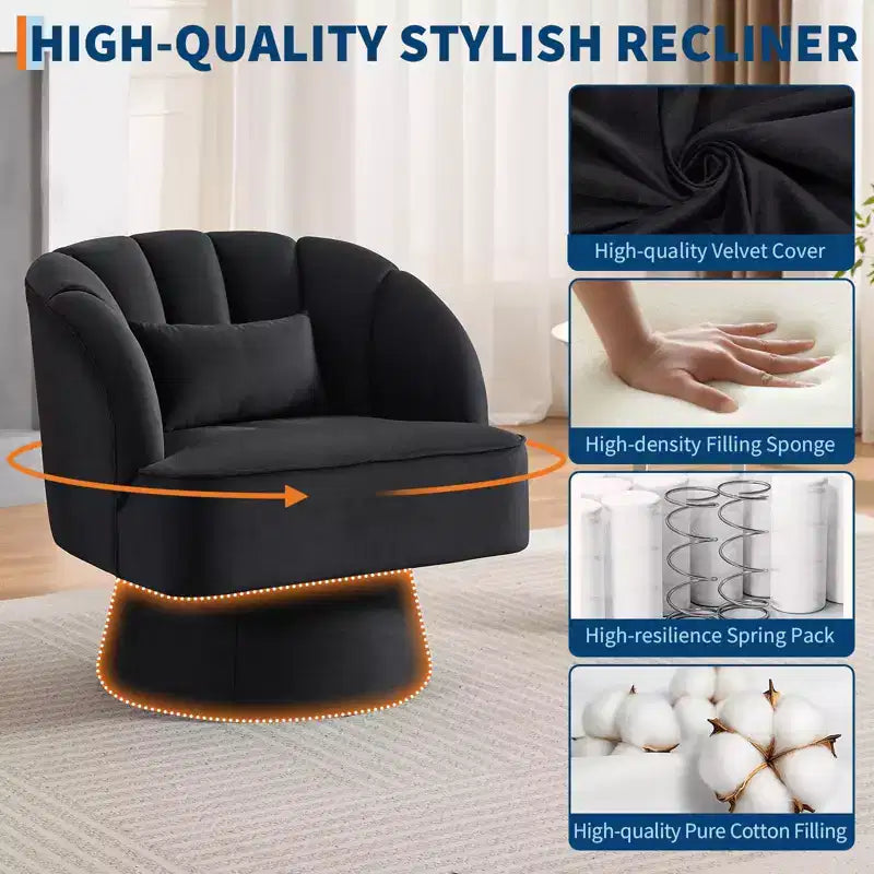 Fauteuil d'appoint pivotant moderne, fauteuil rembourré en velours pivotant à 360 degrés avec dossier rayé et rembourrage moelleux, fauteuil de salon rond confortable 2 pièces