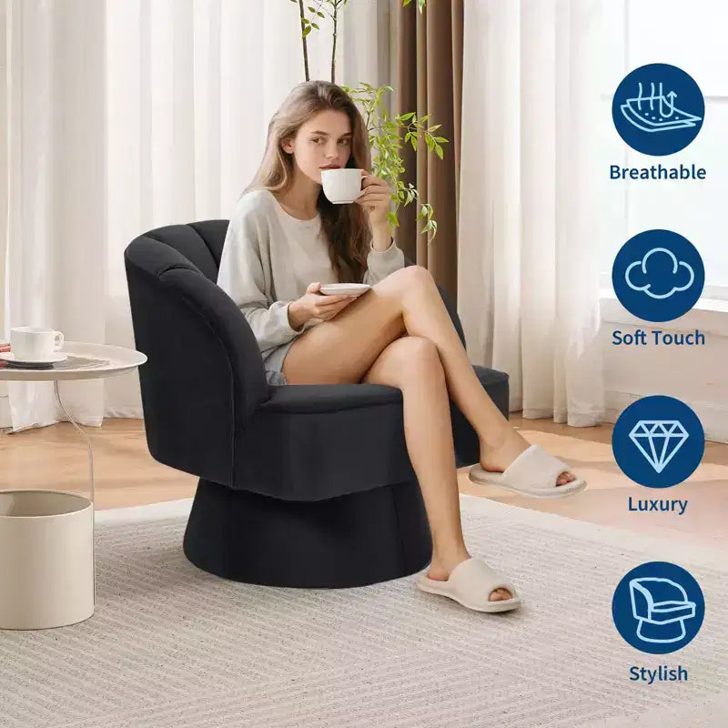 Fauteuil d'appoint pivotant moderne, fauteuil rembourré en velours pivotant à 360 degrés avec dossier rayé et rembourrage moelleux, fauteuil de salon rond confortable 2 pièces