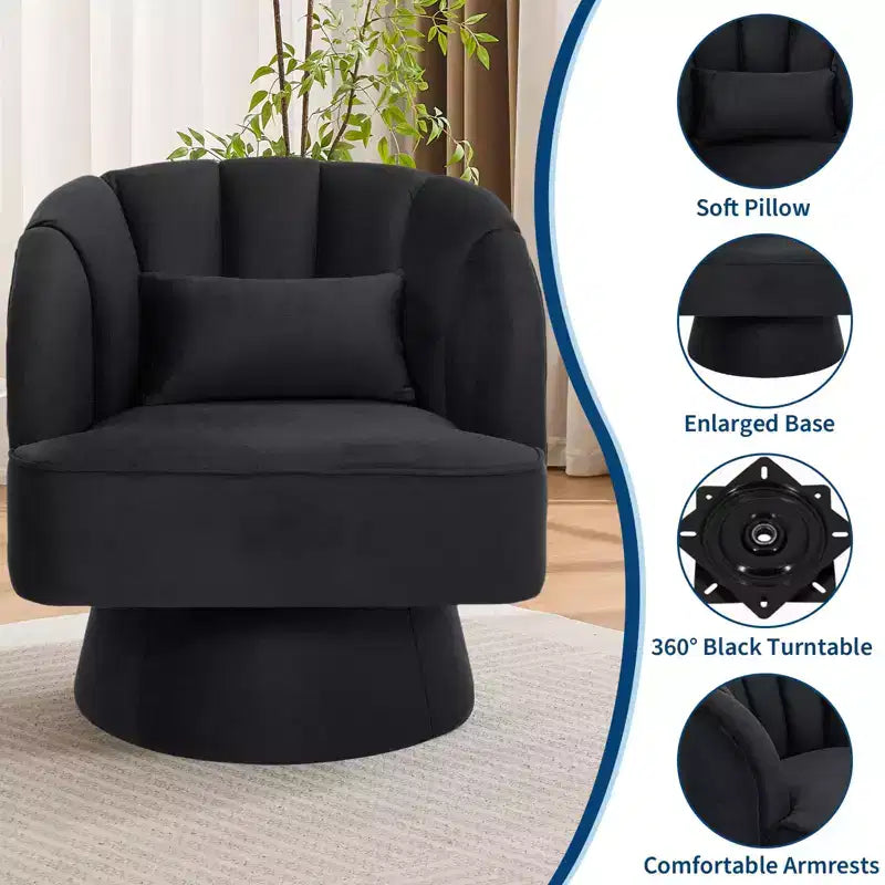 Fauteuil d'appoint pivotant moderne, fauteuil rembourré en velours pivotant à 360 degrés avec dossier rayé et rembourrage moelleux, fauteuil de salon rond confortable 2 pièces