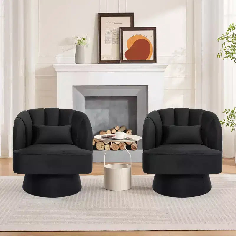 Fauteuil d'appoint pivotant moderne, fauteuil rembourré en velours pivotant à 360 degrés avec dossier rayé et rembourrage moelleux, fauteuil de salon rond confortable 2 pièces