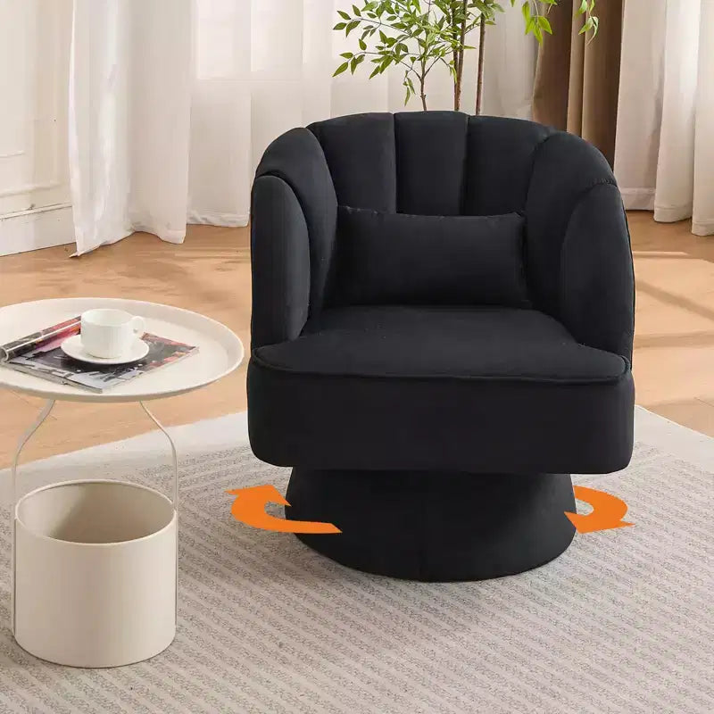 Fauteuil d'appoint pivotant moderne, fauteuil rembourré en velours pivotant à 360 degrés avec dossier rayé et rembourrage moelleux, fauteuil de salon rond confortable 2 pièces