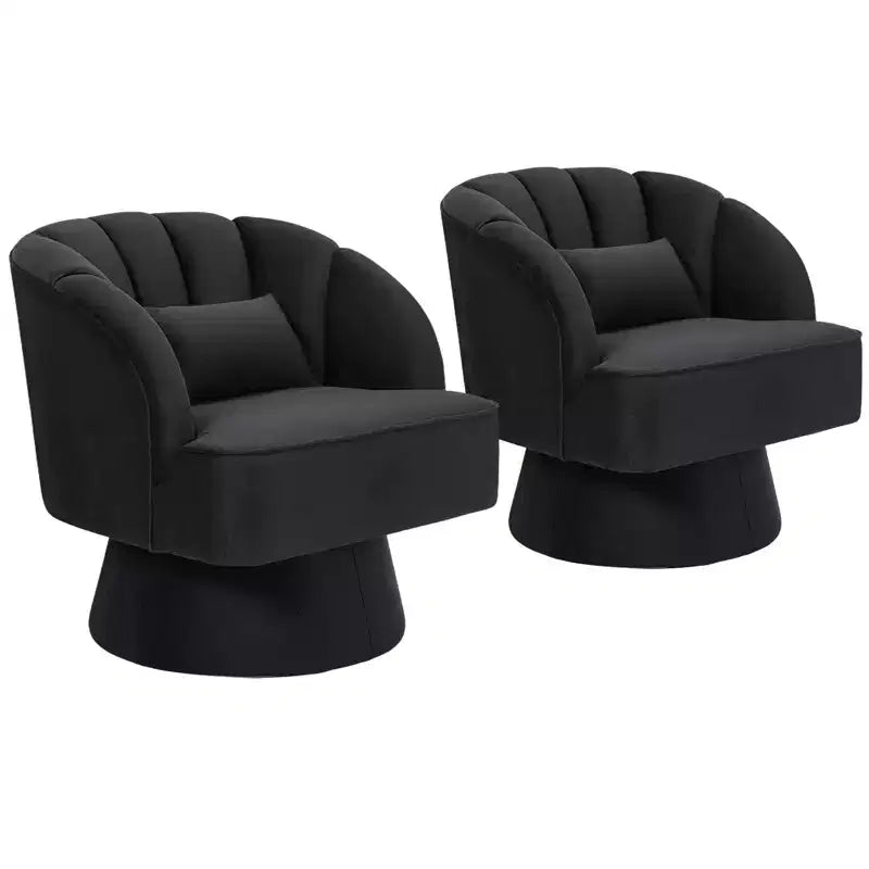 Fauteuil d'appoint pivotant moderne, fauteuil rembourré en velours pivotant à 360 degrés avec dossier rayé et rembourrage moelleux, fauteuil de salon rond confortable 2 pièces