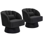 Fauteuil d'appoint pivotant moderne, fauteuil rembourré en velours pivotant à 360 degrés avec dossier rayé et rembourrage moelleux, fauteuil de salon rond confortable 2 pièces