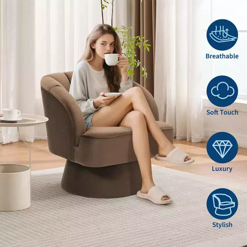 Fauteuil d'appoint pivotant moderne, fauteuil rembourré en velours pivotant à 360 degrés avec dossier rayé et rembourrage moelleux, fauteuil de salon rond confortable 2 pièces