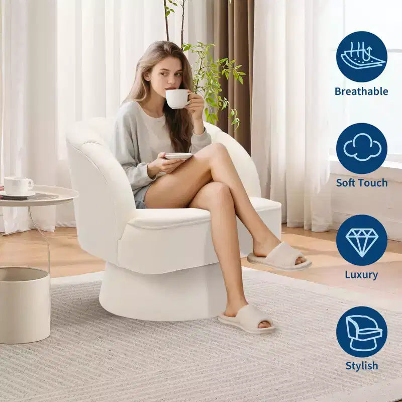 Fauteuil d'appoint pivotant moderne, fauteuil rembourré en velours pivotant à 360 degrés avec dossier rayé et rembourrage moelleux, fauteuil de salon rond confortable 2 pièces