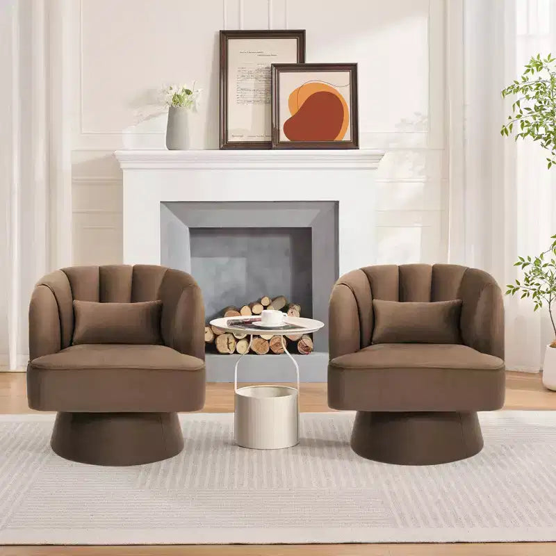 Fauteuil d'appoint pivotant moderne, fauteuil rembourré en velours pivotant à 360 degrés avec dossier rayé et rembourrage moelleux, fauteuil de salon rond confortable 2 pièces