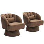 Fauteuil d'appoint pivotant moderne, fauteuil rembourré en velours pivotant à 360 degrés avec dossier rayé et rembourrage moelleux, fauteuil de salon rond confortable 2 pièces