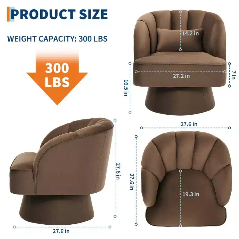 Fauteuil d'appoint pivotant moderne, fauteuil rembourré en velours pivotant à 360 degrés avec dossier rayé et rembourrage moelleux, fauteuil de salon rond confortable 2 pièces