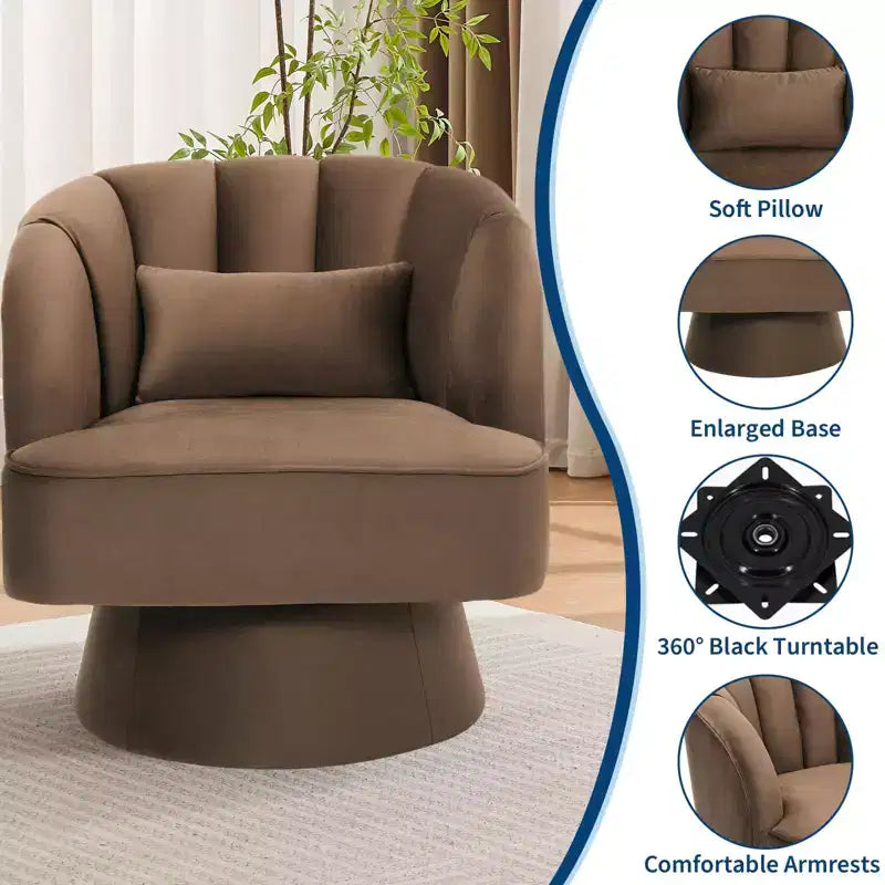 Fauteuil d'appoint pivotant moderne, fauteuil rembourré en velours pivotant à 360 degrés avec dossier rayé et rembourrage moelleux, fauteuil de salon rond confortable 2 pièces