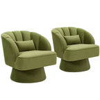 Fauteuil d'appoint pivotant moderne, fauteuil rembourré en velours pivotant à 360 degrés avec dossier rayé et rembourrage moelleux, fauteuil de salon rond confortable 2 pièces