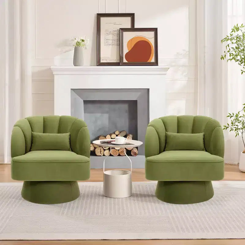 Fauteuil d'appoint pivotant moderne, fauteuil rembourré en velours pivotant à 360 degrés avec dossier rayé et rembourrage moelleux, fauteuil de salon rond confortable 2 pièces