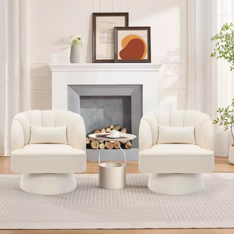 Fauteuil d'appoint pivotant moderne, fauteuil rembourré en velours pivotant à 360 degrés avec dossier rayé et rembourrage moelleux, fauteuil de salon rond confortable 2 pièces
