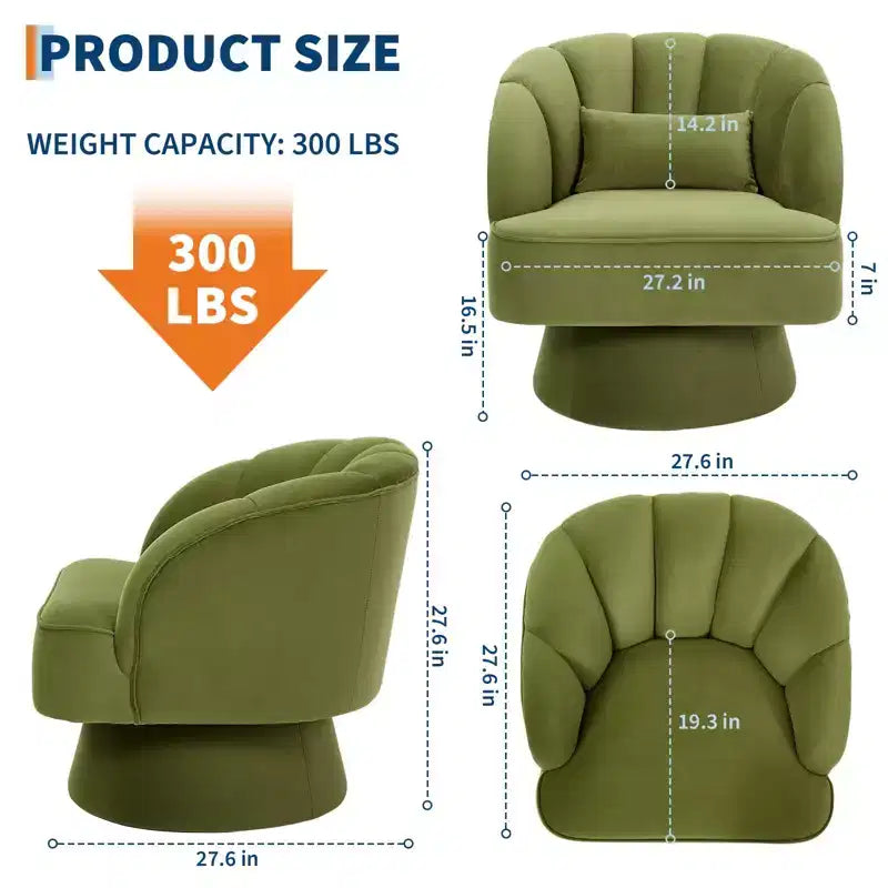 Fauteuil d'appoint pivotant moderne, fauteuil rembourré en velours pivotant à 360 degrés avec dossier rayé et rembourrage moelleux, fauteuil de salon rond confortable 2 pièces