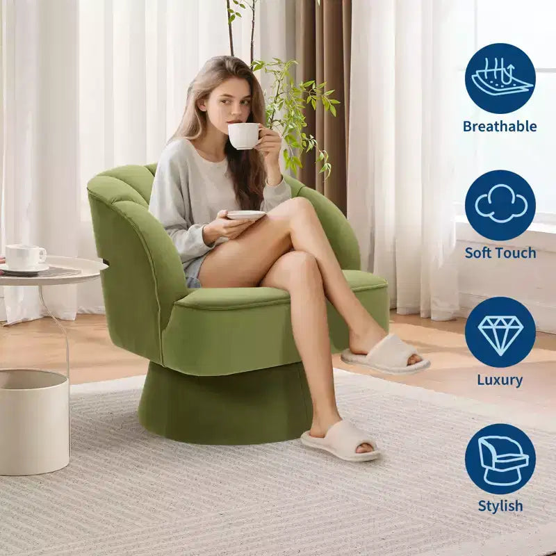 Fauteuil d'appoint pivotant moderne, fauteuil rembourré en velours pivotant à 360 degrés avec dossier rayé et rembourrage moelleux, fauteuil de salon rond confortable 2 pièces
