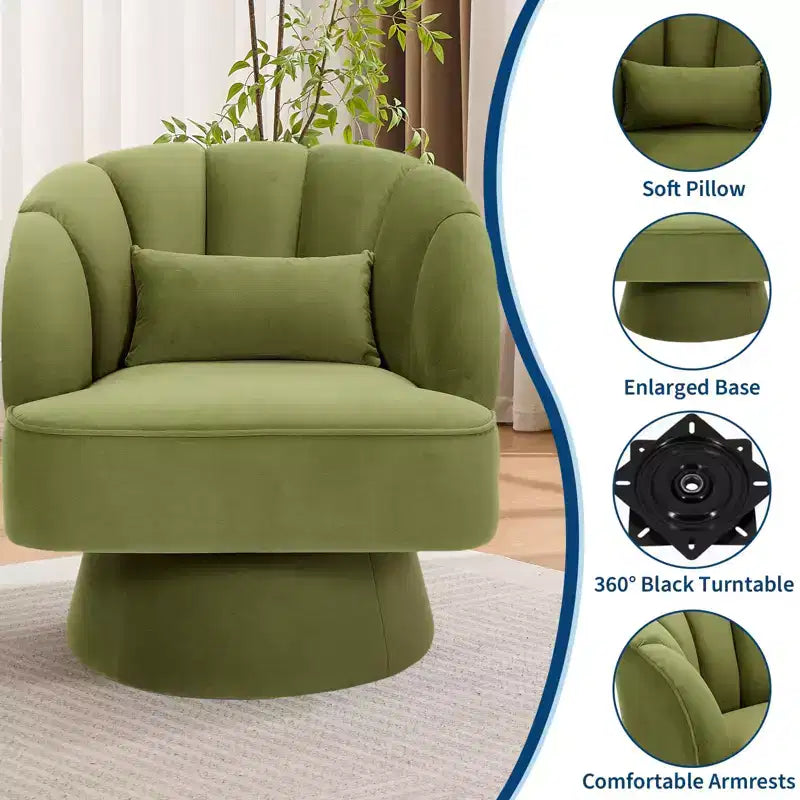 Fauteuil d'appoint pivotant moderne, fauteuil rembourré en velours pivotant à 360 degrés avec dossier rayé et rembourrage moelleux, fauteuil de salon rond confortable 2 pièces